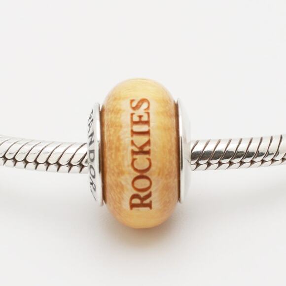 Authentic PANDORA Colorado Rockies Engraved Wood Murano charm